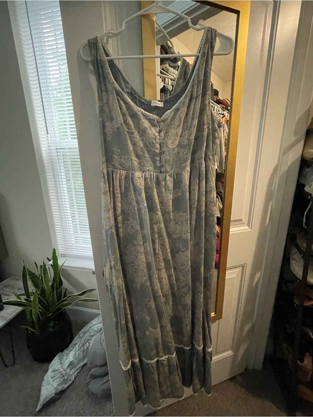Women's Floral Maxi Dress in Dusty Blue